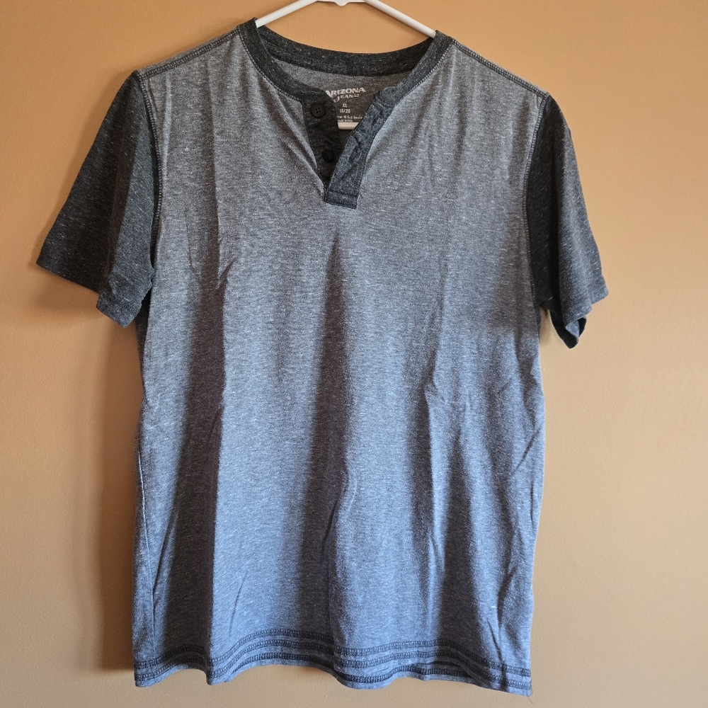 Arizona Jean Two-Tone Short Sleeve Henley Tee - Dark Gray/Charcoal
